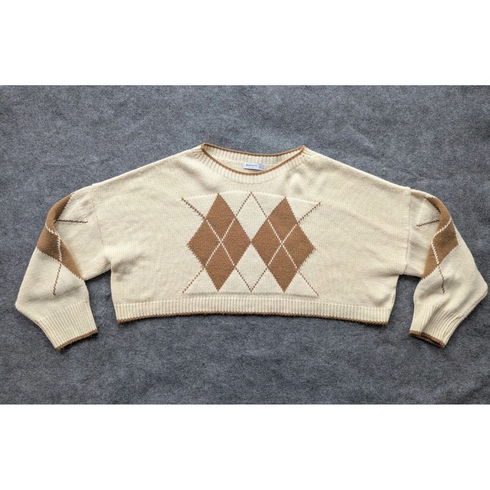 Stradivarius  Cropped  Crewneck Sweater Women's M/L Oversized Beige